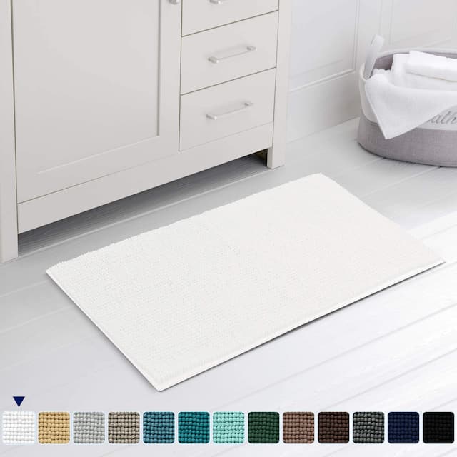 Subrtex Chenille Soft Rugs Super Water Absorbing Shower Mats - 20x32 - White
