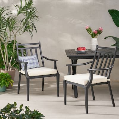 Outdoor 2 Piece Wooden Open Slat Dining Chairs with Cushions and Curved Backrest for Dining Room Kitchen Bedroom Living Room