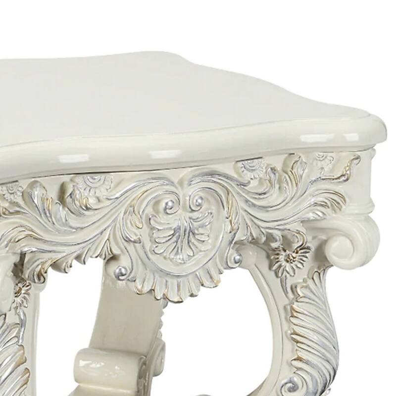 Ataa 28 Inch Square End Table, Ornate Floral Carvings, Claw Feet, White