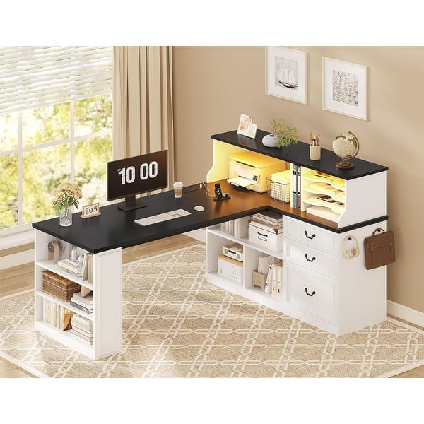 61" Executive Desk Home Office Desk with Drawers L Shaped Computer Desk ...