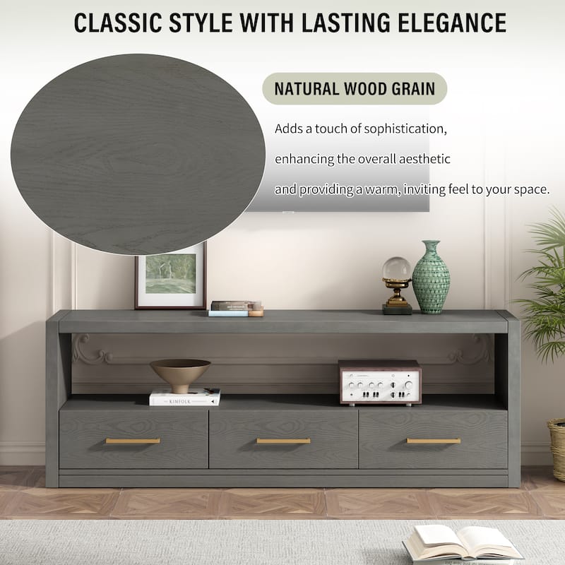 Mirod Stylish TV Stand with Ample Storage,Classic Design with Three Drawers and Spacious Surface,Minimalist Metal Handles