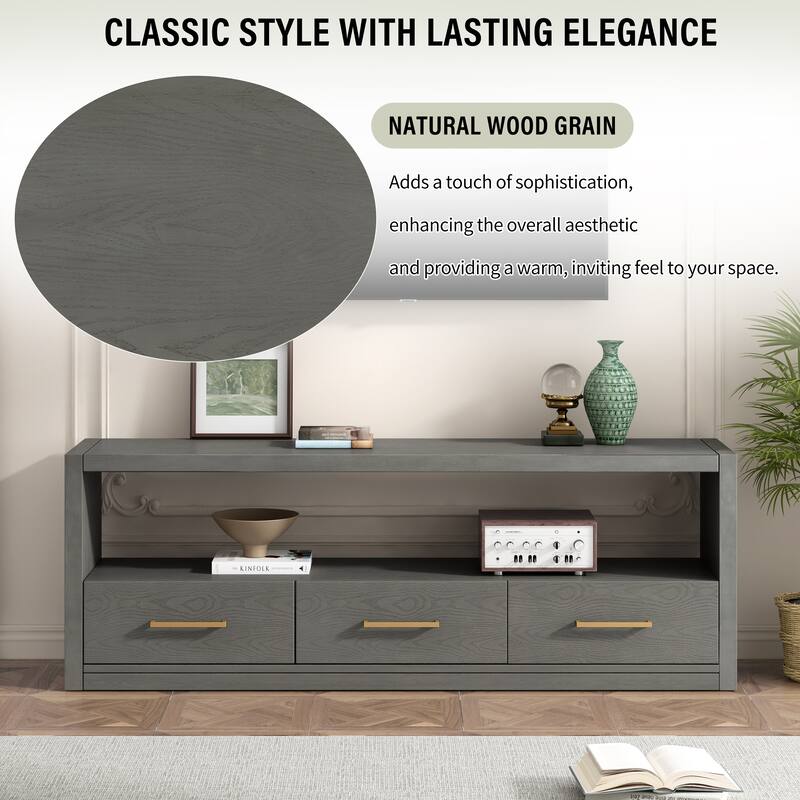 Modern TV Stand, Stylish Sideboard Decorative Table with 3 Drawers, for Living Rooms Bedroom or Hallway, Grey