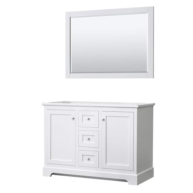 Avery 48-Inch Double Vanity Cabinet, 46 Inch Mirror - White, Chrome Trim, No Top