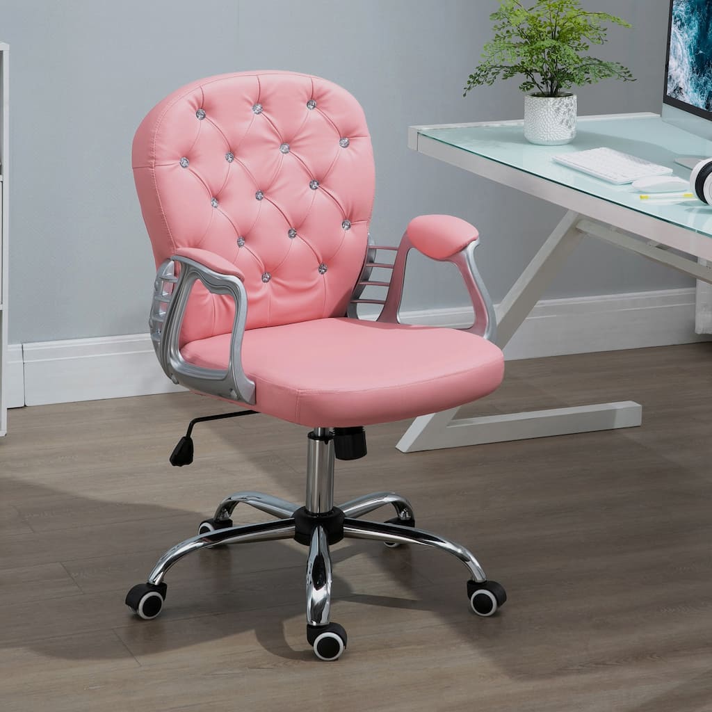 Stylish Vanity Chair Button Tufted Desk Chair with Padded Armrests, Gaming Chair Swivel Chair with Adjustable Height