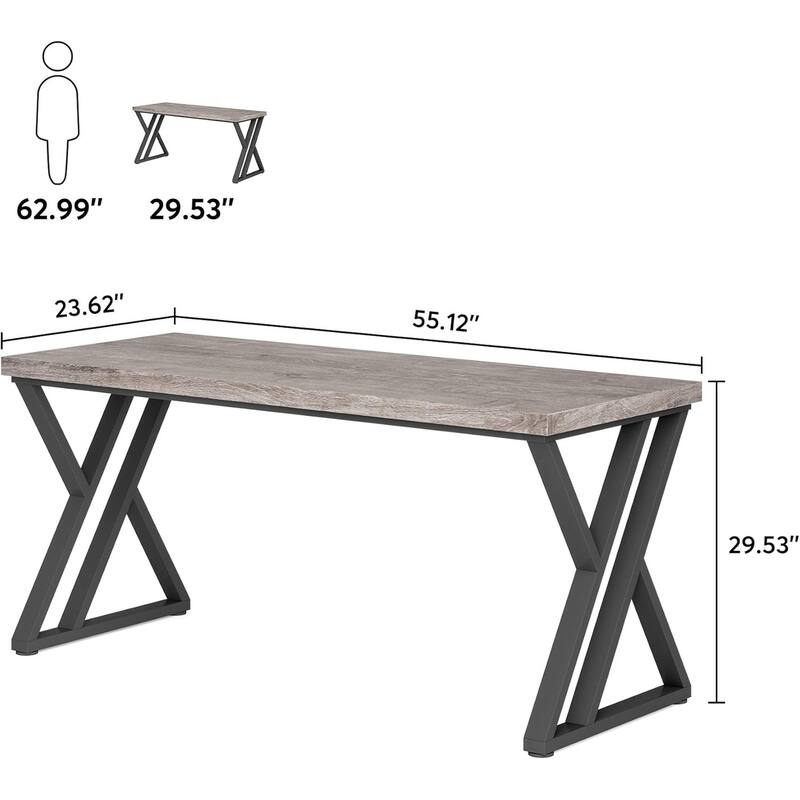 55" Modern Writing Desk with Z-Shaped Metal Legs, Heavy Duty