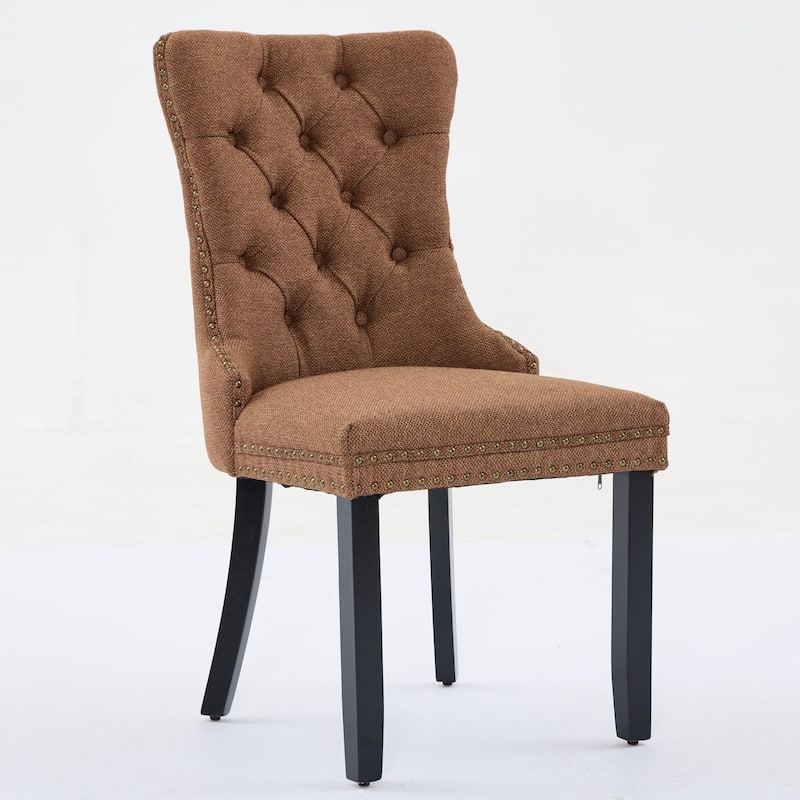 Solid Wood Dining Chairs Set of 2, Tufted Upholstered Kitchen Side Chairs, Dining Chair with Wood Legs & Nailhead Trim