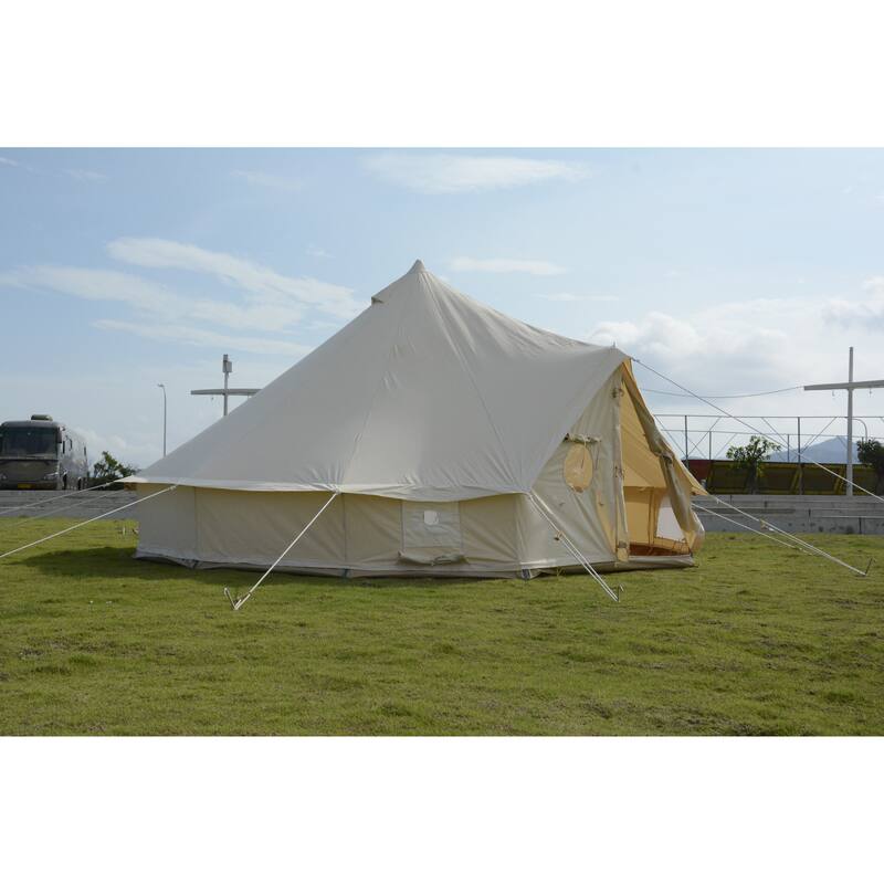 Canvas Tent Bell Tent Glamping, 4 Seasons Yurt Tent for Camping, 4M/5M Cotton Canvas Tent for Family Camping, Outdoor Hunting