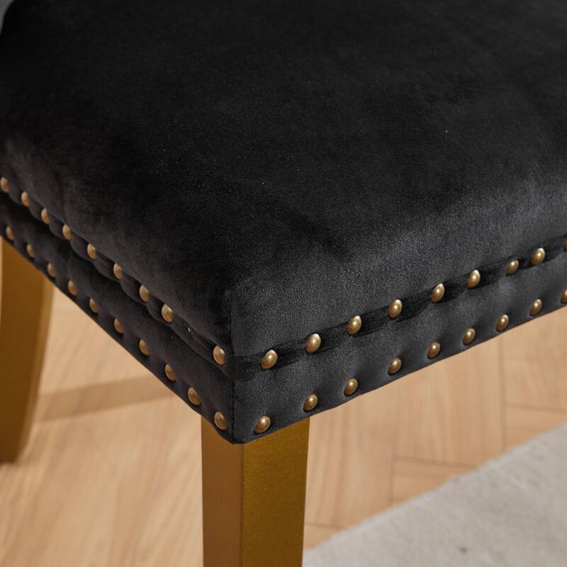 Velvet Dining Chairs Set of 2, Tufted Dining Chairs with Nailhead Trim, Kitchen Chairs with Lion Head Pulls Ring & Wooden Legs