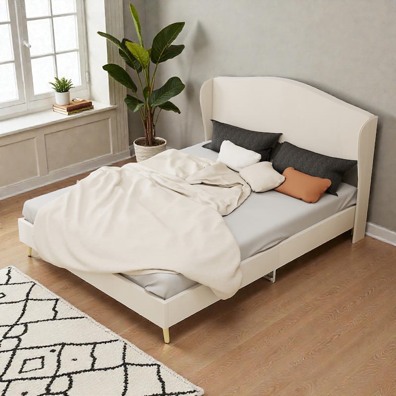 Velvet Upholstered Bed Frame with Tufted Headboard, Luxury Platform Bed for Master Bedroom