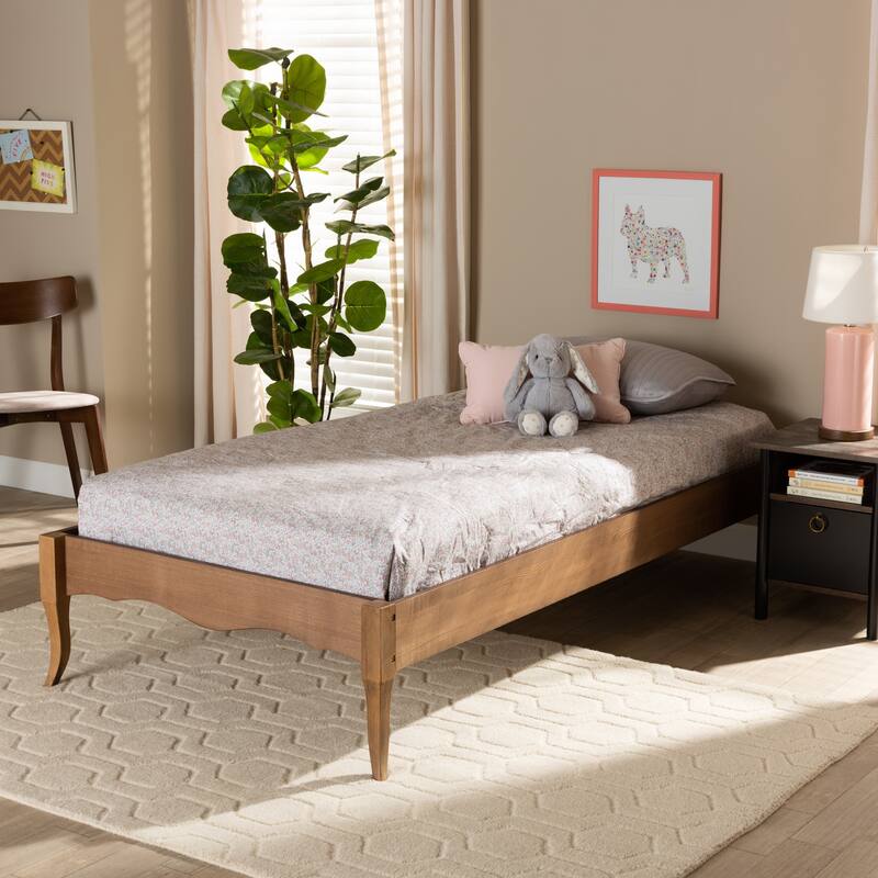 Twin Size Bed Frame Wood Platform Bed Ash Walnut Finish Saber Legs Modern Bedroom Furniture