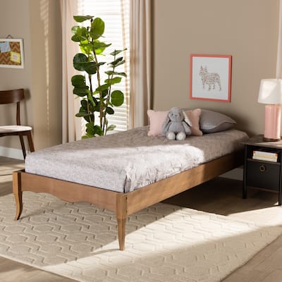 Twin Size Bed Frame Wood Platform Bed Ash Walnut Finish Saber Legs Modern Bedroom Furniture