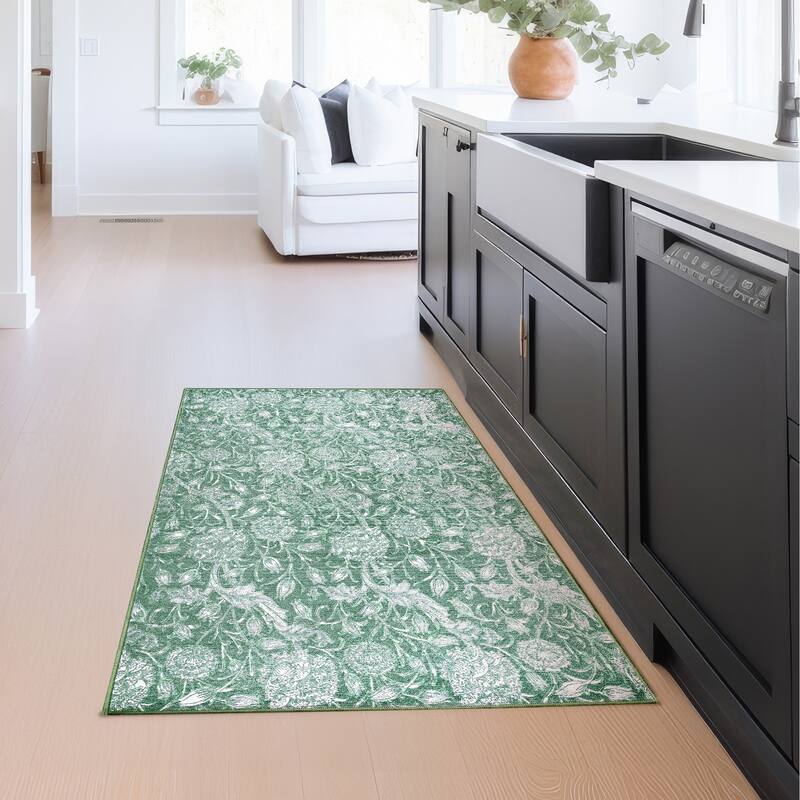 My Magic Carpet Kalini Floral Green Machine Washable Rug - 3' x 5'