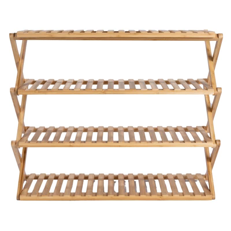 Household Essentials 4-Tier Bamboo Folding Shoe Rack - 27.5"L x 9.8"W x 22.0"H