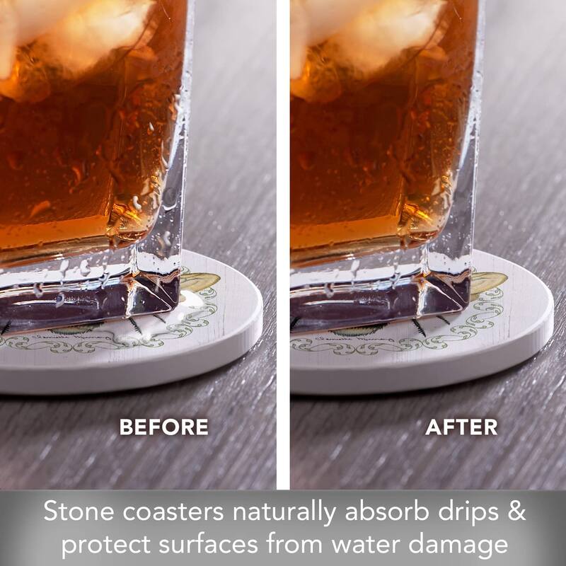 CounterArt Summer Buzz Absorbent Stone Tumbled Tile Coaster Set of 4 Made in The USA Protective Cork Backing