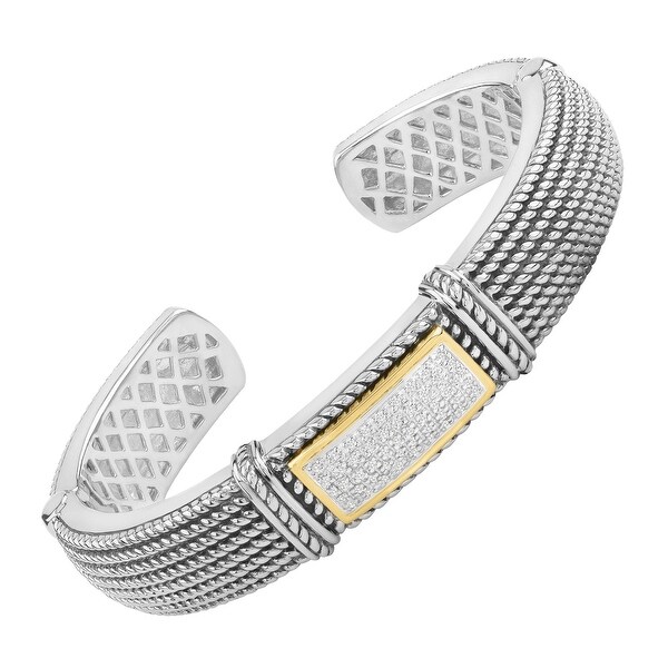 1/4 ct Diamond Roped Cuff Bracelet in Sterling Silver & 14K Gold