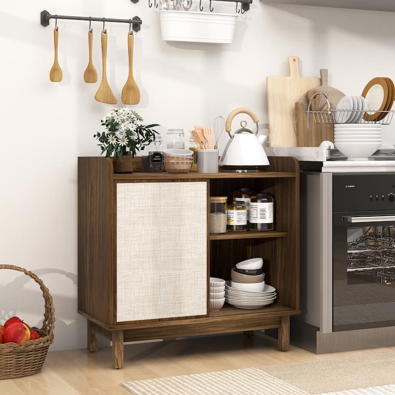 Gymax 2PCS Rattan Buffet Sideboard w/ Adjustable Shelves Storage