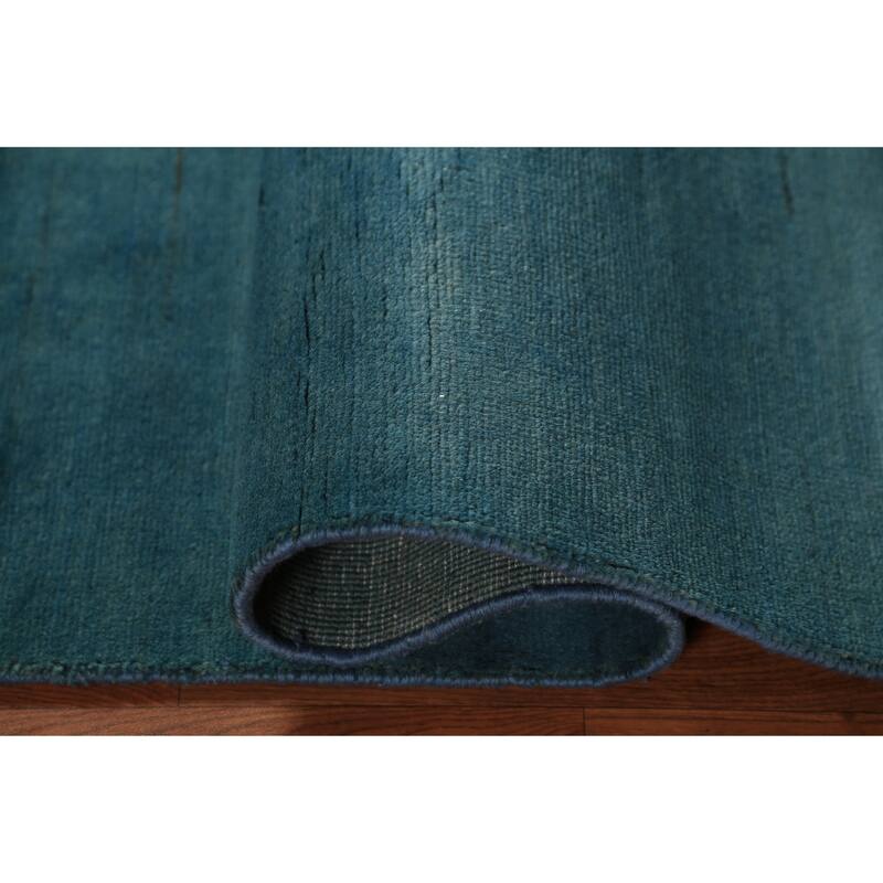 Teal Blue Gabbeh Modern Rug Hand-Knotted Foyer Wool Carpet - 3'4" x 4'10"