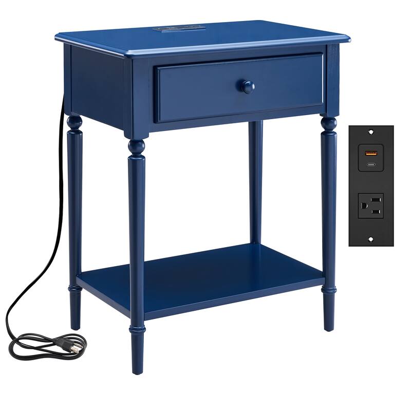Coastal Charging Nightstand Side Table One Drawer