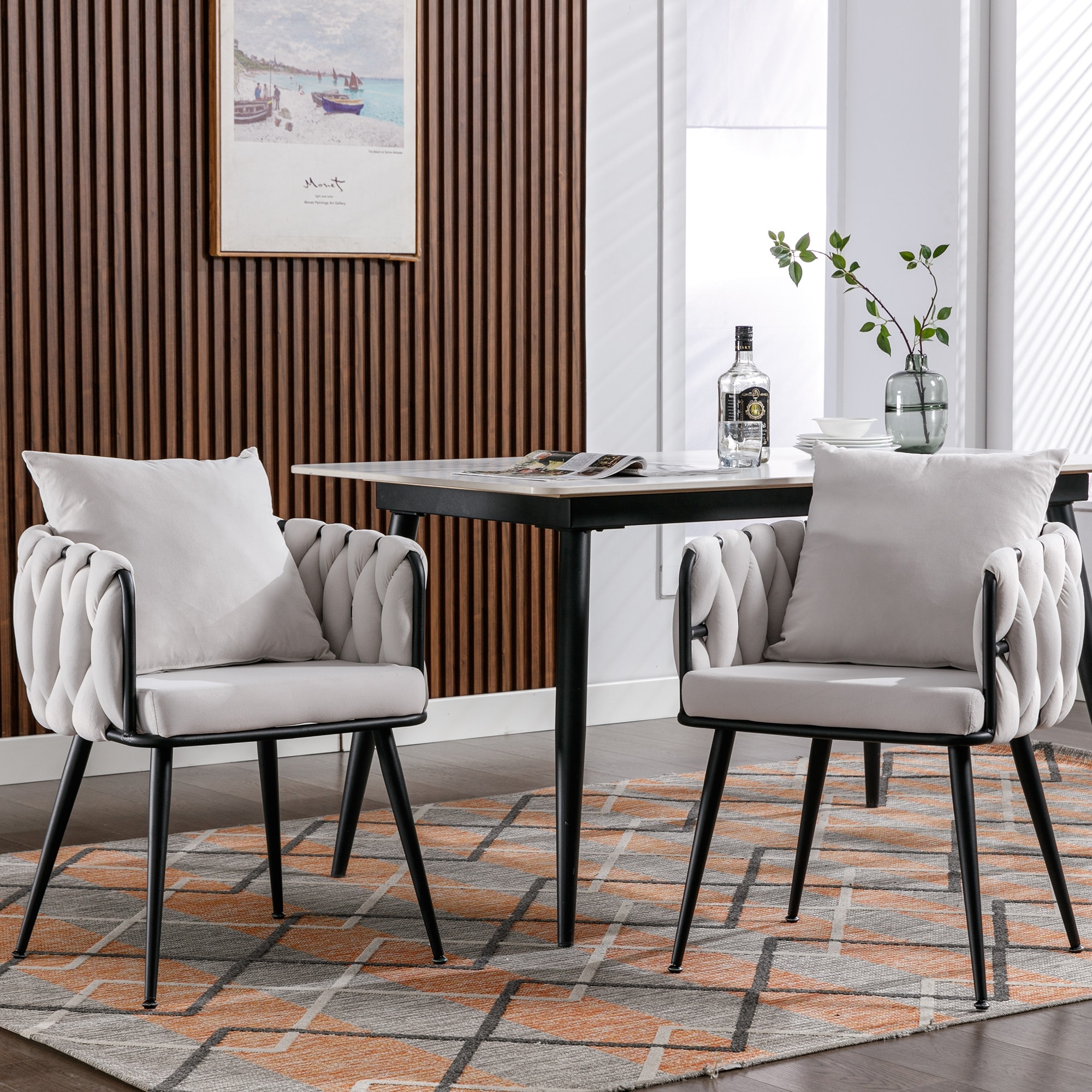 Set of 2 Classic Upholstered Hand Weaving Accent Chairs with