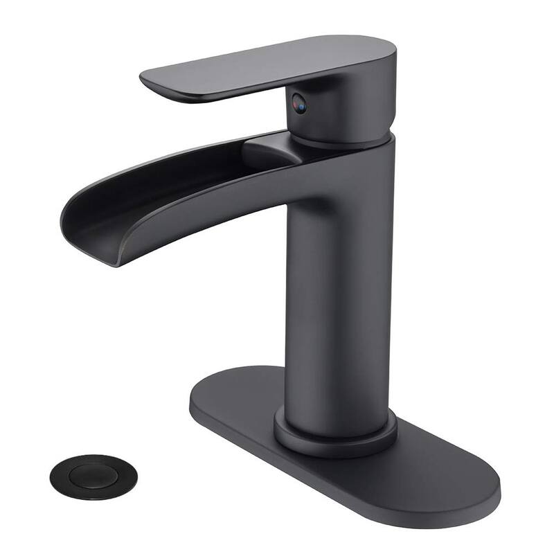BATHLET Waterfall Bathroom faucet Vanity Sink Faucet Pop Up Drain Stopper - Matte Black