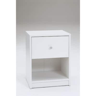 Modern 1 Drawer Nightstand - Square Cabinet, White Finish, Compact Bedside Table for Bedroom, Office, Living Room