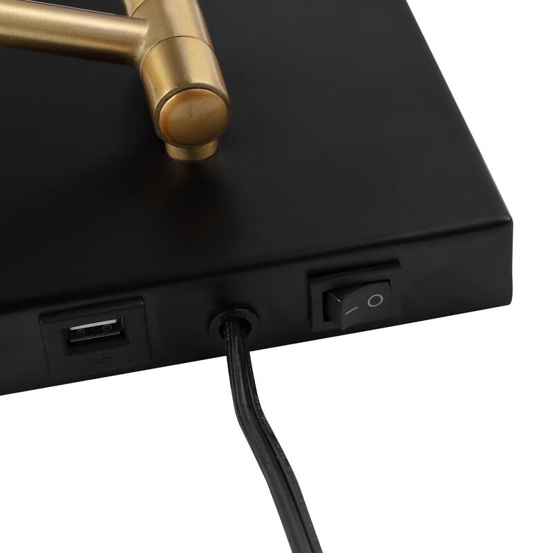 Max Swing Arm 1-Light Modern Midcentury Iron USB Charging Port LED Sconce, by JONATHAN Y