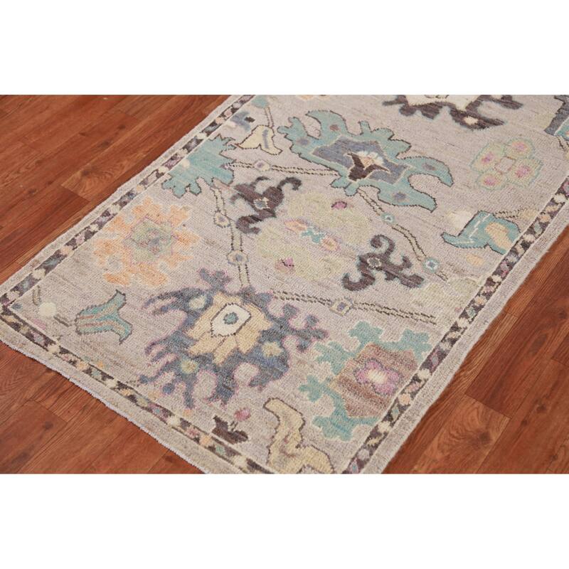 Hand Knotted Oriental 100% Wool Carpet Transitional Floral Beige & Ivories Oushak Runner Rug - 13' 8'' X 2' 7''