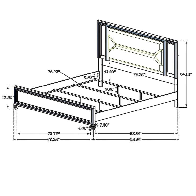 Mory King Size Bed, Textured, LED Headboard, Ivory Boucle Upholstery