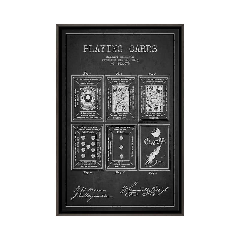 iCanvas "Hammatt Billings Playing Cards Patent Sketch (Charcoal)" by Aged Pixel Framed - Charcoal - 26x18