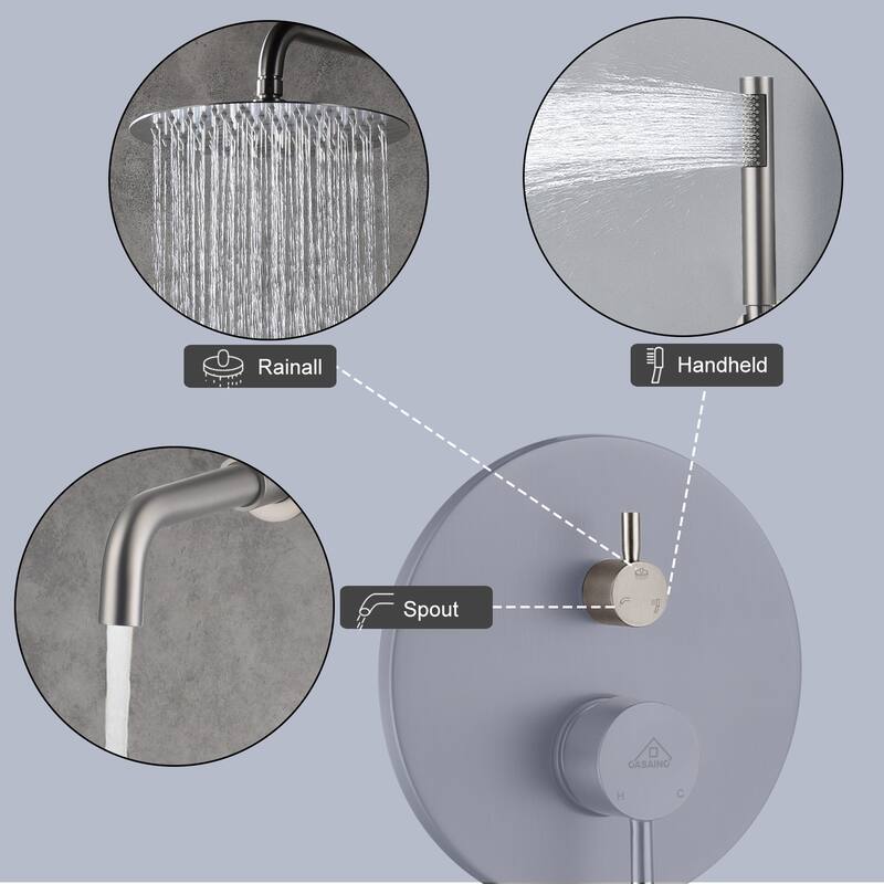 1-Spray Pattern Round 10-inch Wall Mount Shower System with Tub Faucet