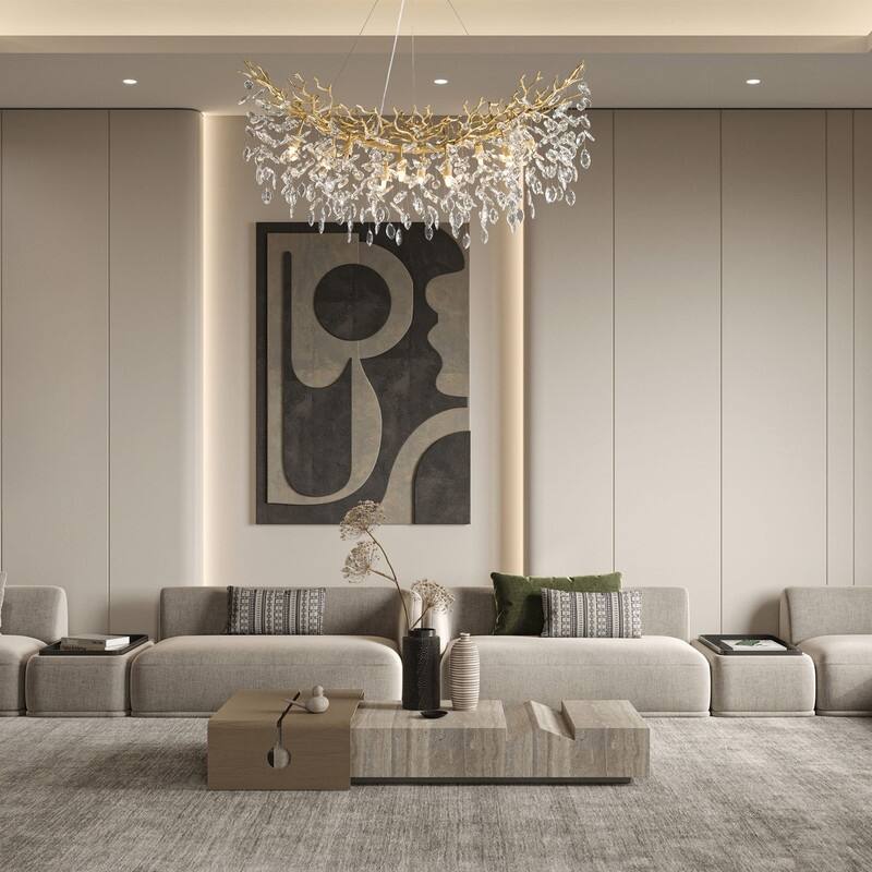 Modern Branch Crystal Linear Chandelier, 1100-1830mm Dining Pendant Light