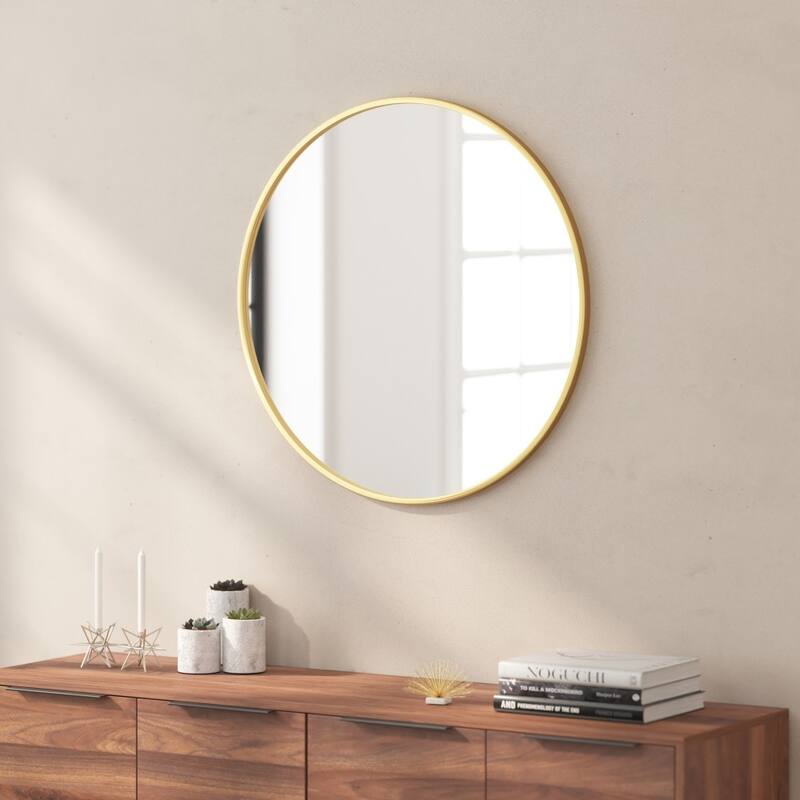 Wall Mount Shatterproof Round Accent Wall Mirror with Metal Frame