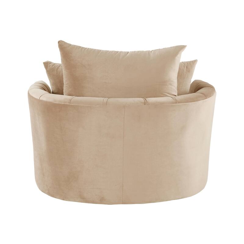 Velvet Upholstered Swivel Accent Chair in Beige