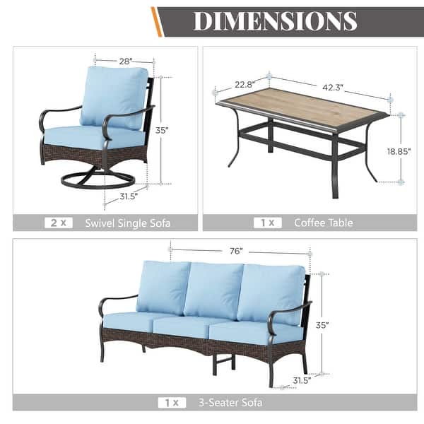 dimension image slide 1 of 16, MAISON ARTS 4 Pieces Rattan Wicker Patio Furniture Set with Swivel Chairs and Coffee Table for Outdoor Spaces