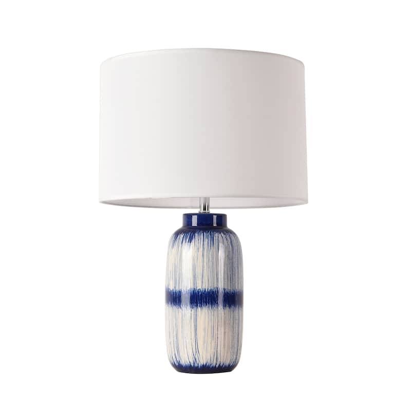 Pasargad Home Garcia Ceramic Navy & Ivory Table Lamp - W15"XD15"XH12.7" - White/Blue