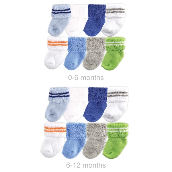 slide 1 of 1, Luvable Friends Infant Boy Grow with Me Cotton Terry Socks, Blue Stripe, 0-6 and 6-12 Months - Blue Stripe 16-Pack 0-6 and 6-12 Months - Blue Stripe 16-Pack