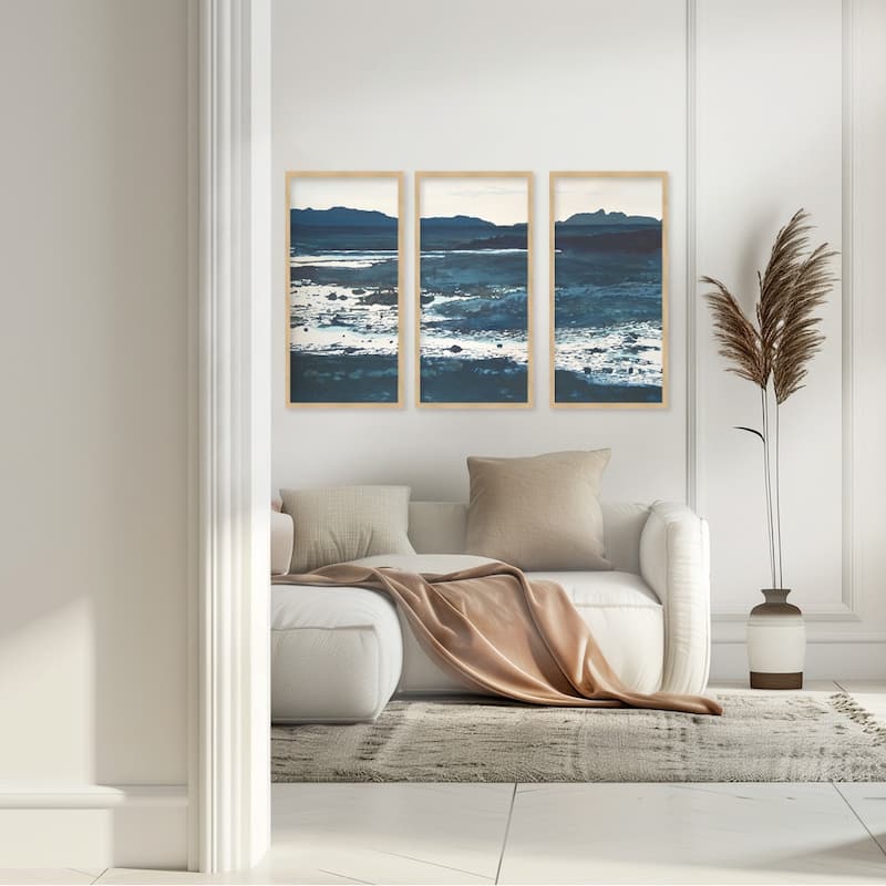 "Coastal Absract" Set of Three Framed Textured Wall Art - Multi-Color