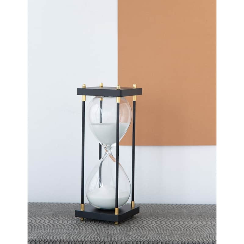 4.3x4.3x12" Hourglass With Wooden Frame, White