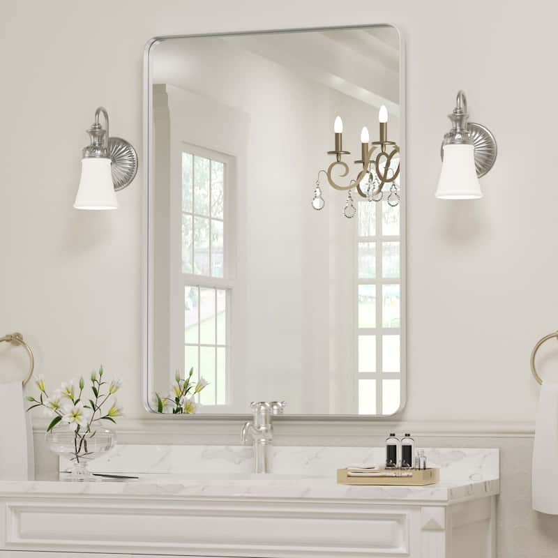 Wall Mirror Vanity Mirror Bathroom Mirror with Round Corner (1 Piece) - 16W * 24H Inches - Silver