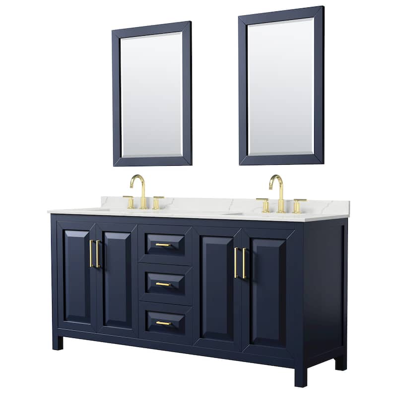 Wyndham Collection WCV252572D-QTZ-US3M24 Daria 72" Free Standing - Dark Blue / Giotto Quartz Top / Brushed Gold