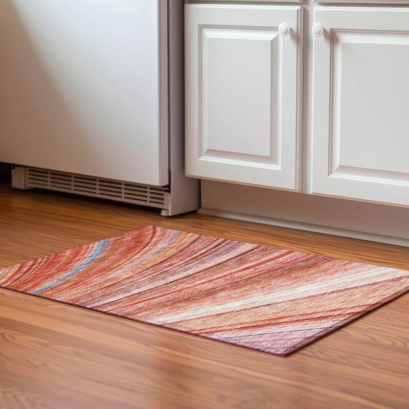 Premium Washable Super Soft Striped Abstract Mayfield Rug - Terracotta - 1' 8" x 2' 6" - Rectangle