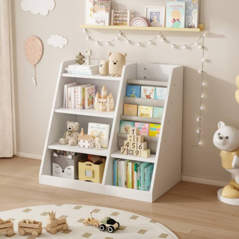Wooden Toy Storage Organizer Cabinet Natural/ Wood Kids Bookshelf Children Bookcase Toddler Baby Sling Book Rack Shelf