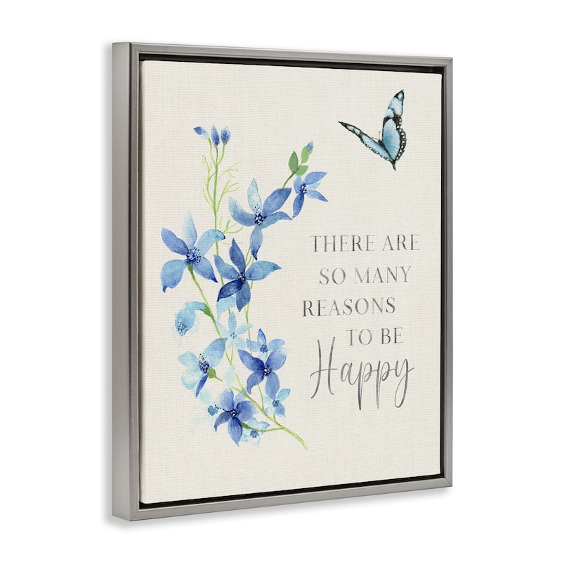 Stupell Reasons To Be Happy Floral Framed Floater Canvas Wall Art Design By Janet Tava