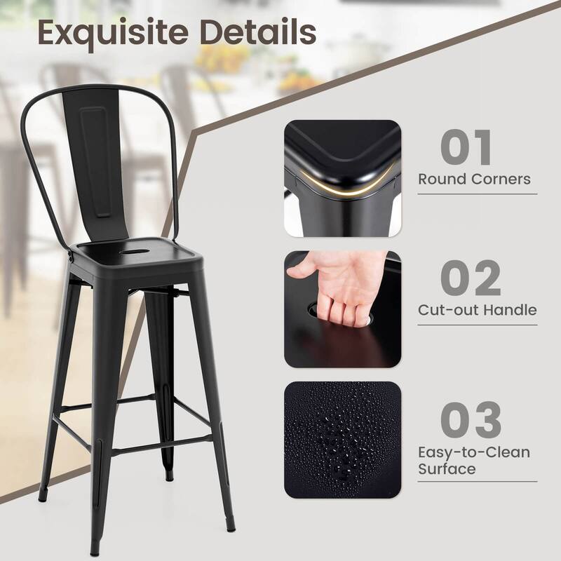 Costway Set of 4 High Back Metal Stool 30'' Seat Bar Height Industrial