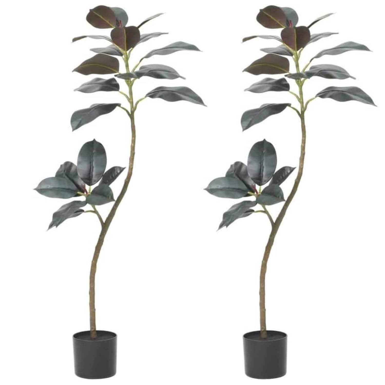2 Pack Artificial Rubber Tree with Pot for Home Decor