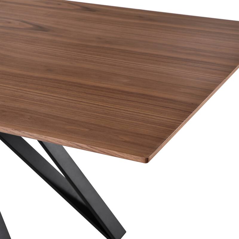 Modena 79 inch Rectangular Walnut Wood Kitchen Dining Table with Black Metal Legs
