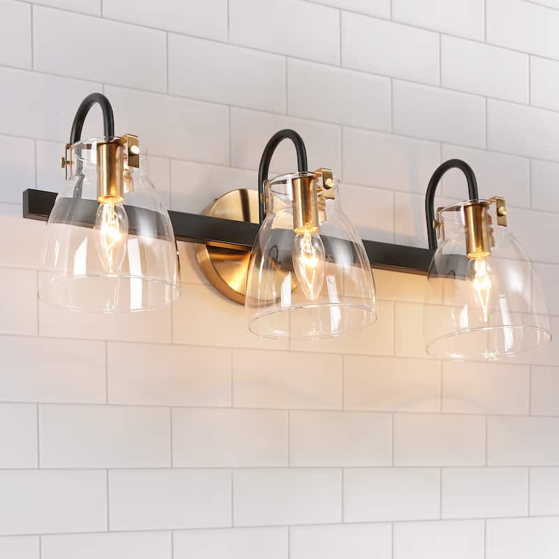 Coria Modern Black Gold 3-light Globe Glass Dimmable Bathroom Vanity Lights Wall Sconces - L 21.7" x W 6.9" x H 7.9" - L 21.7" x W 6.9" x H 7.9" - Brass Gold