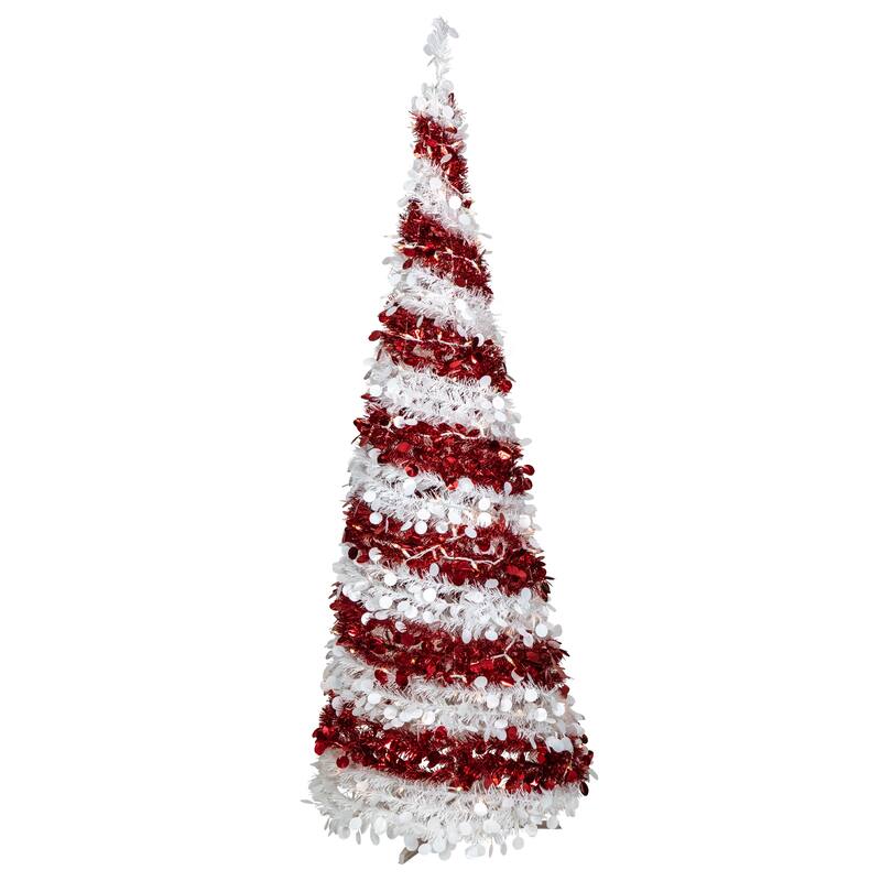 6' Pre-Lit Candy Cane Pop-Up Artificial Christmas Tree, Clear Lights - 6 Foot