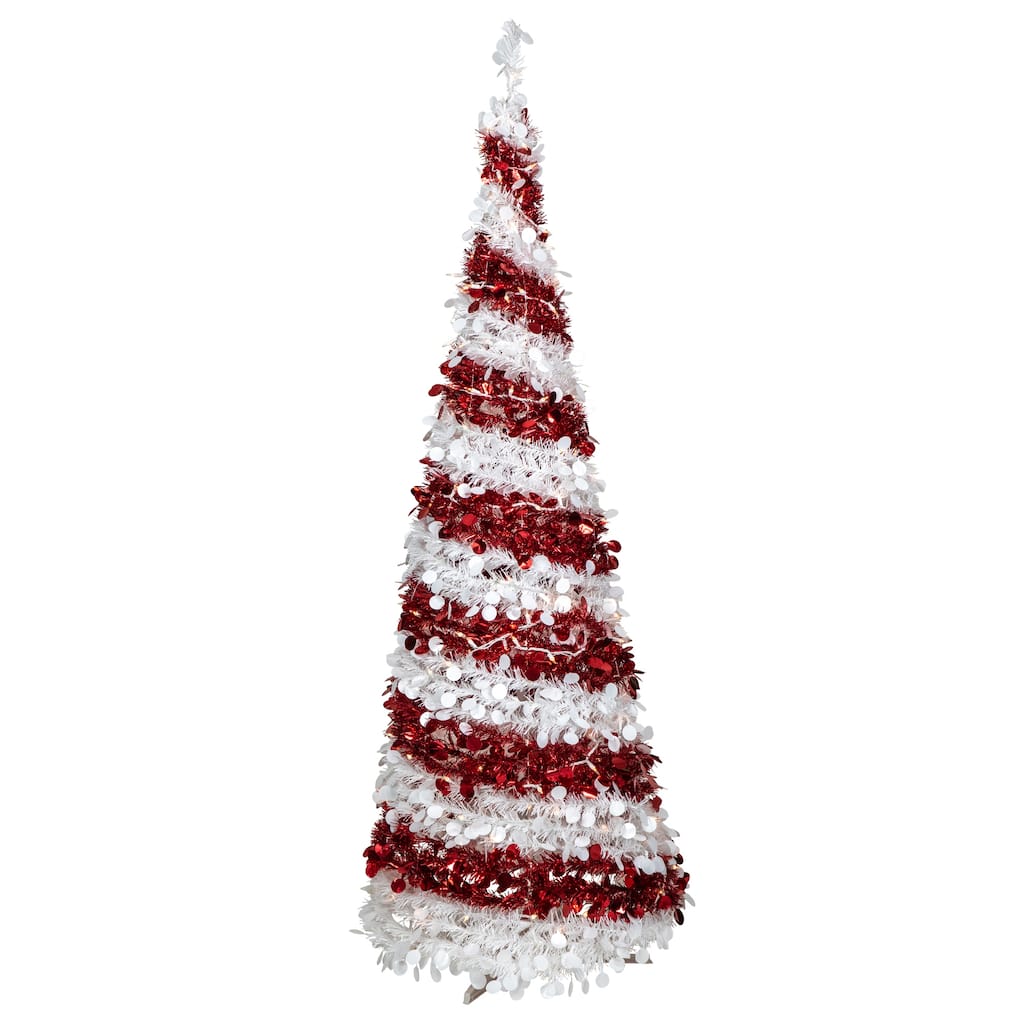 6' Pre-Lit Candy Cane Pop-Up Artificial Christmas Tree Clear Lights
