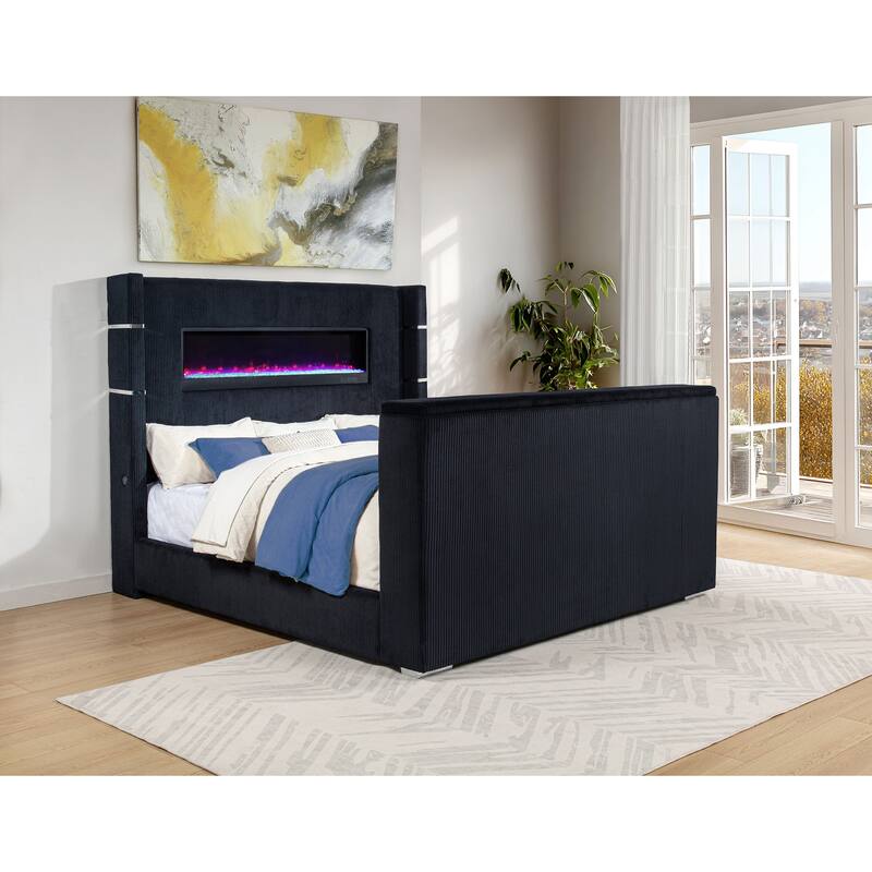 Tisdall Flame Visualizer Wingback TV Bed Black